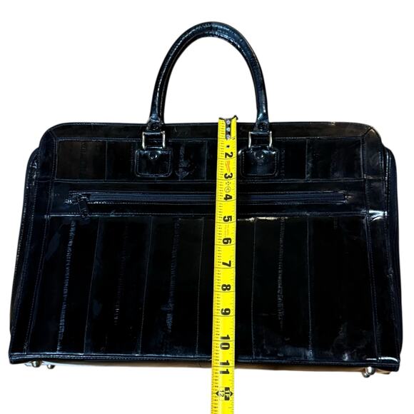 Vintage Black Eel Skin Briefcase High Polish Double Handle Full Zip - Picture 8 of 16